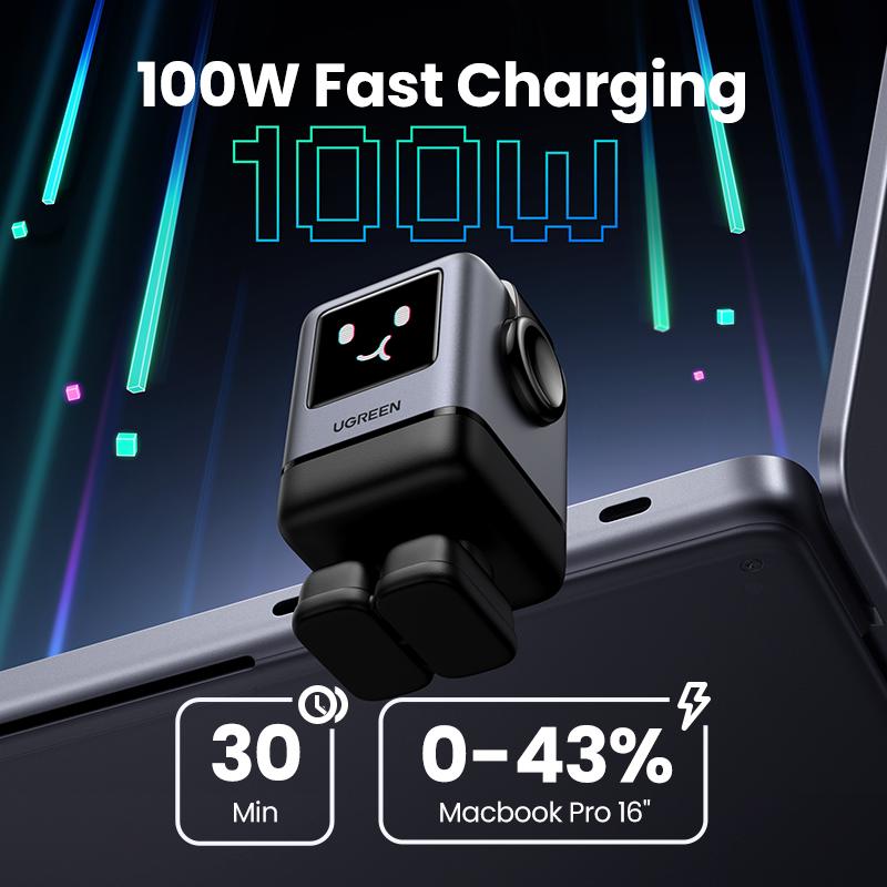 UGREEN Uno 100W Robot Charger Bundle with 100W 3.3 FT Fast Charging Cable, Fast Charging for Macbook, iPhone 17/16 Pro Max, Samsung,September Restock，TikTokShopBlackFriday ,TikTokShopJumpstartSale