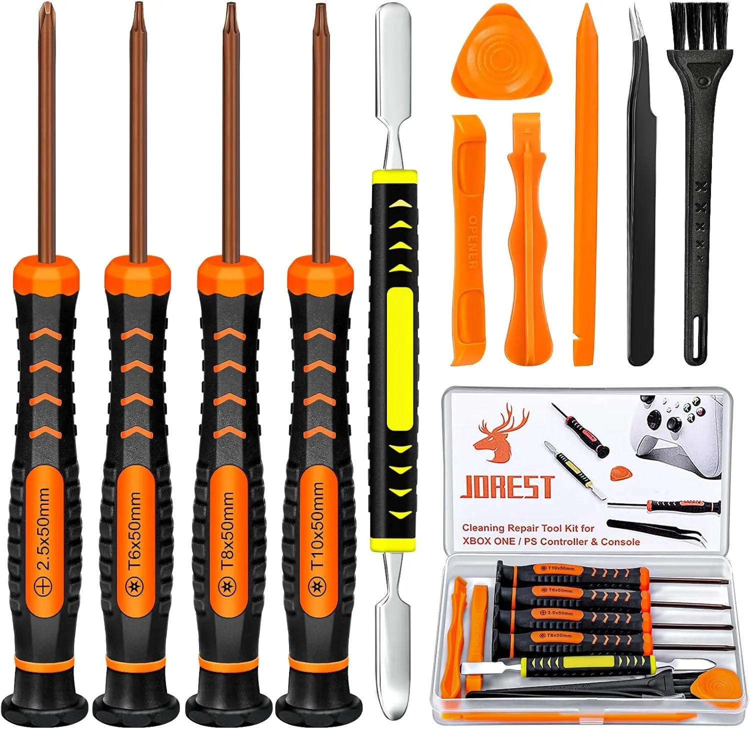 Summerfinds JOREST Repair Kit for Xbox One/360/X PS4 PS3 PS5, PH0 T6 T8 T10 Torx Security Screwdriver, Crowbars,Tweezers, Cleaning Tool for Controller and Console Metal Durable, Comprehensive Kit, Metal Durability