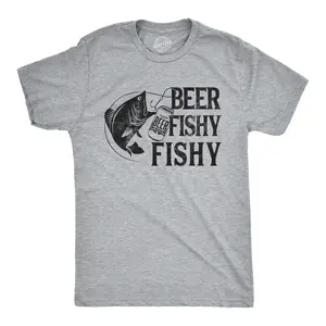 Mens Beer Fishy Fishy T shirt Funny Fishing Drinking Hilarious Saying Novelty Mens Funny T Shirts Cool Vintage Fashion T-Shirt Gift Classic Menswear Fishing Apparel for Men Funny Beer Short Sleeve Novelty Tees Light Grey