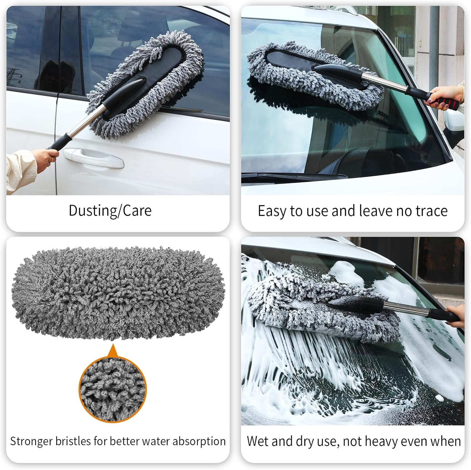 Car Duster Microfiber Duster Extendable Long Handle Microfiber Car Duster with External Scratch Free Car Interior Exterior Dusting Tools