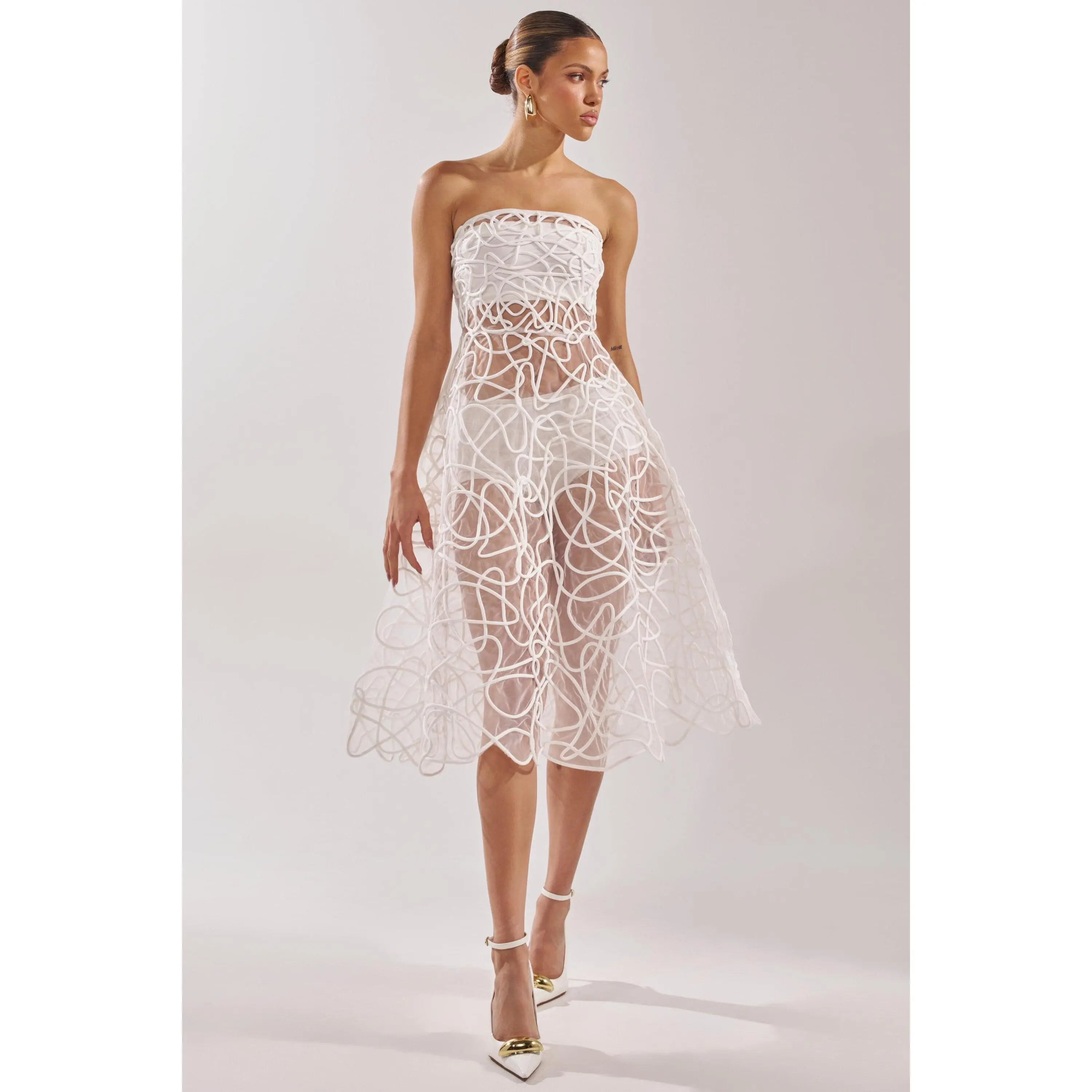 MAYA ABSTRACT MIDI DRESS IN WHITE