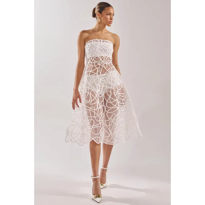 MAYA ABSTRACT MIDI DRESS IN WHITE