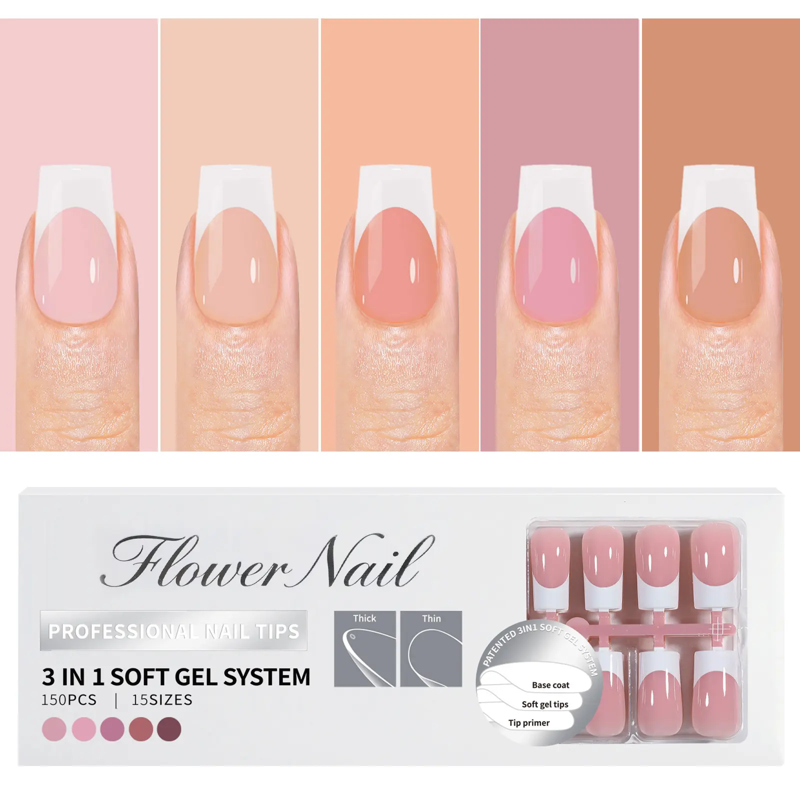 150pcs Multi-Size White French Tip Press-On Nails Set, Easy-Apply DIY Nail Art Kit for Beauty & Personal Care, Nail Press On Nails
