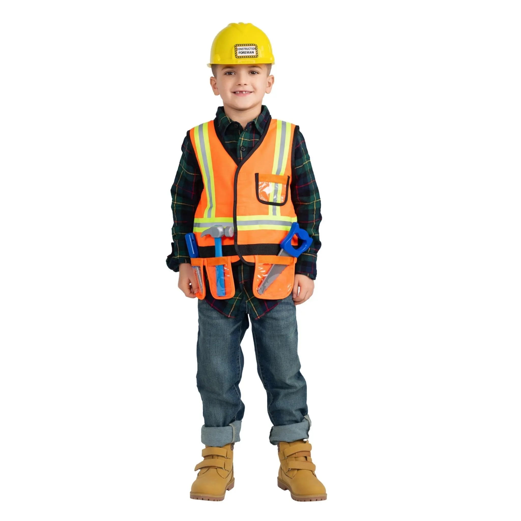 Construction Worker Role Play Costume Set - Pretend Play Outfit with Reflective Vest, Hard Hat & Accessories – For Career Day, Theme Party, Role-Play, and Year-Round Creative Fun