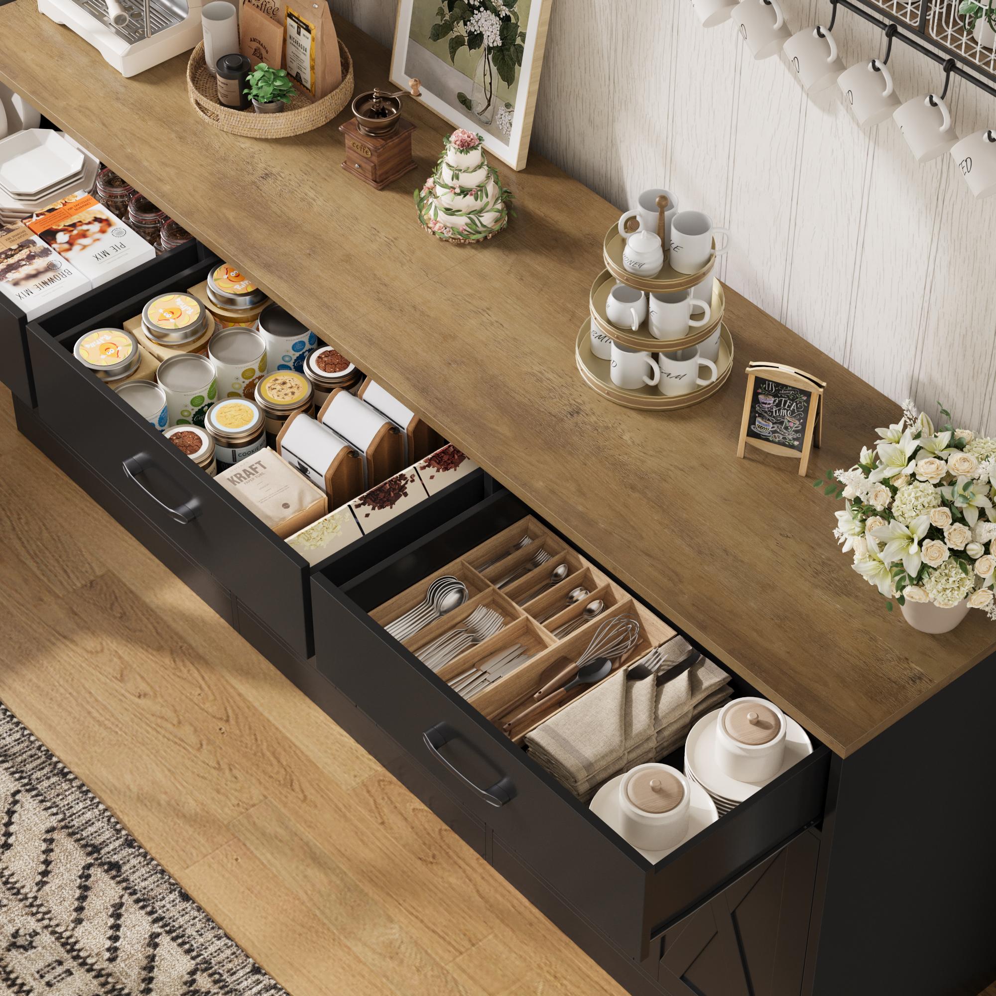 HOSTACK 71" Large Sideboard Buffet Cabinet with 3 Drawers & 3 Cabinets for Kitchen Storage, Farmhouse Coffee Bar Cabinet for Dining Room & Living Room, Easy Assembly HOSTACK 71" Large Sideboard Buffet Cabinet with 3 Drawers & 3 Cabinets for Kitchen Storage, Farmhouse Coffee Bar Cabinet for Dining Room & Living Room, Easy Assembly