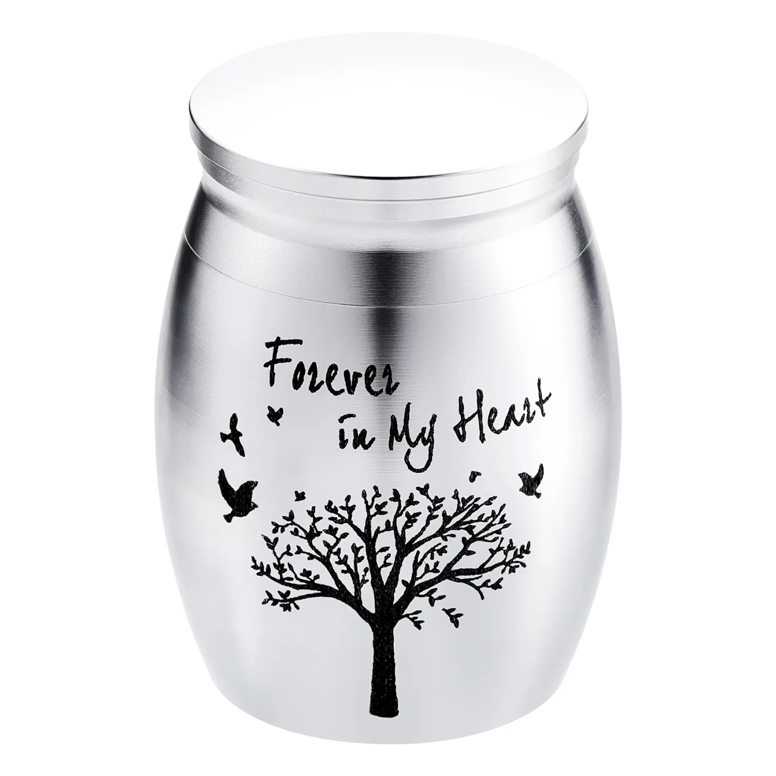 Portable Personalized Stainless Steel Small Pet Urn for Ashes - 0.062 lb, 1.57*1.18*1.18in 1 Small Single Jar, Waterproof Tree-Patterned Custom Text Memorial Keepsake for Dog/Cat Funeral Decor (Holds Dried Flowers)