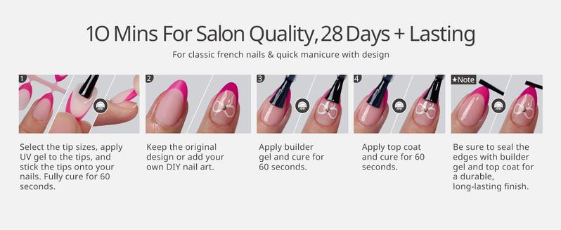 BTArtboxnails XCOATTIPS Press on Nails - 150pcs Pink Short Square or Almond French Tips, Pink Soft Gel False Nail, Soak Off Acrylic Fake Nails Extensions