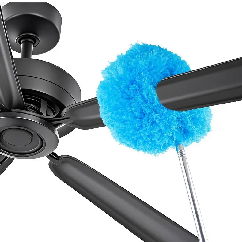 Telescopic Ceiling Fan Cleaner Duster with 32cm-80cm Adjustable Pole, Swapable Round Duster Head, Handy House Cleaning Tool to Clean Hard-to-Reach High Ceilings & RV Corners