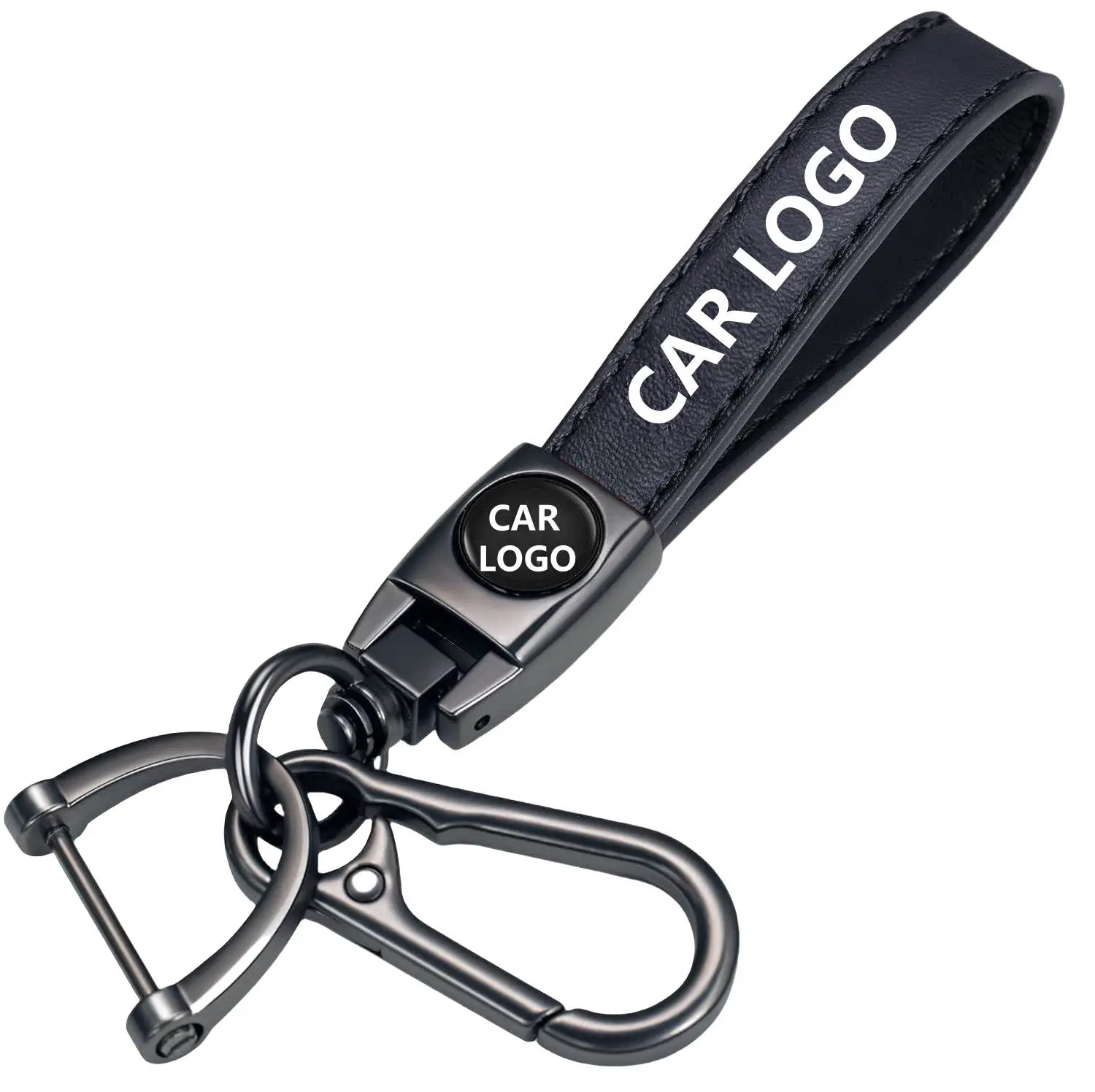 Leather Key Fob Holder Keychain with 360° Rotating Metal Strap - Fits Multiple Jeep Models: Wrangler, Grand Cherokee, Compass, Renegade, Gladiator - Premium Durable Lanyard Gift for Car Lovers