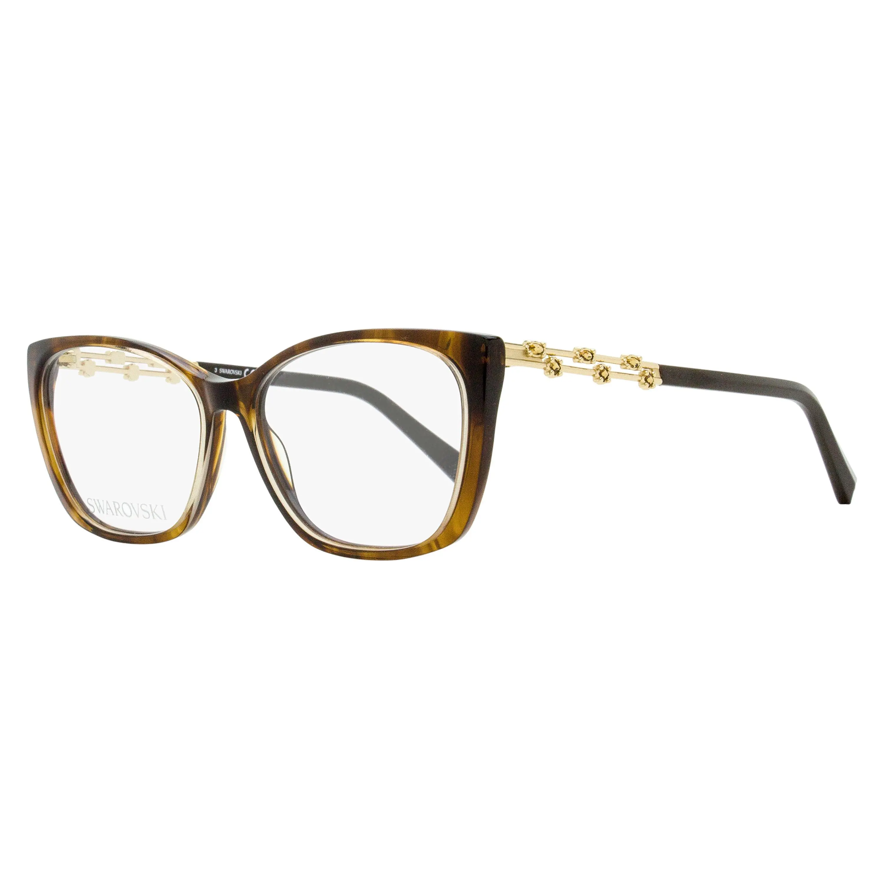 Swarovski SK5383 Women's Elegant Statement Frame Eyeglasses - Brown Melange Metal Frames, Crystal Accents, Floral Sparkle, 54mm Non-Prescription Eyewear Fashion Accessory