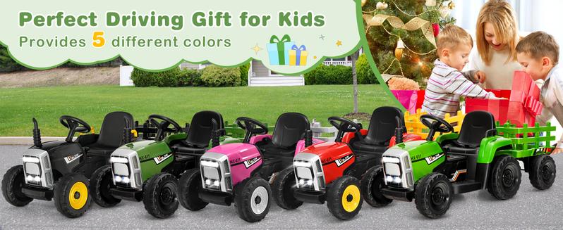 [Costway]- Ride on Tractor/Excavator with Detachable Trailer, 6/12V Wireless Kids' Electric Vehicles w/ Ground Loader & 7 LED Headlights-Springtok
