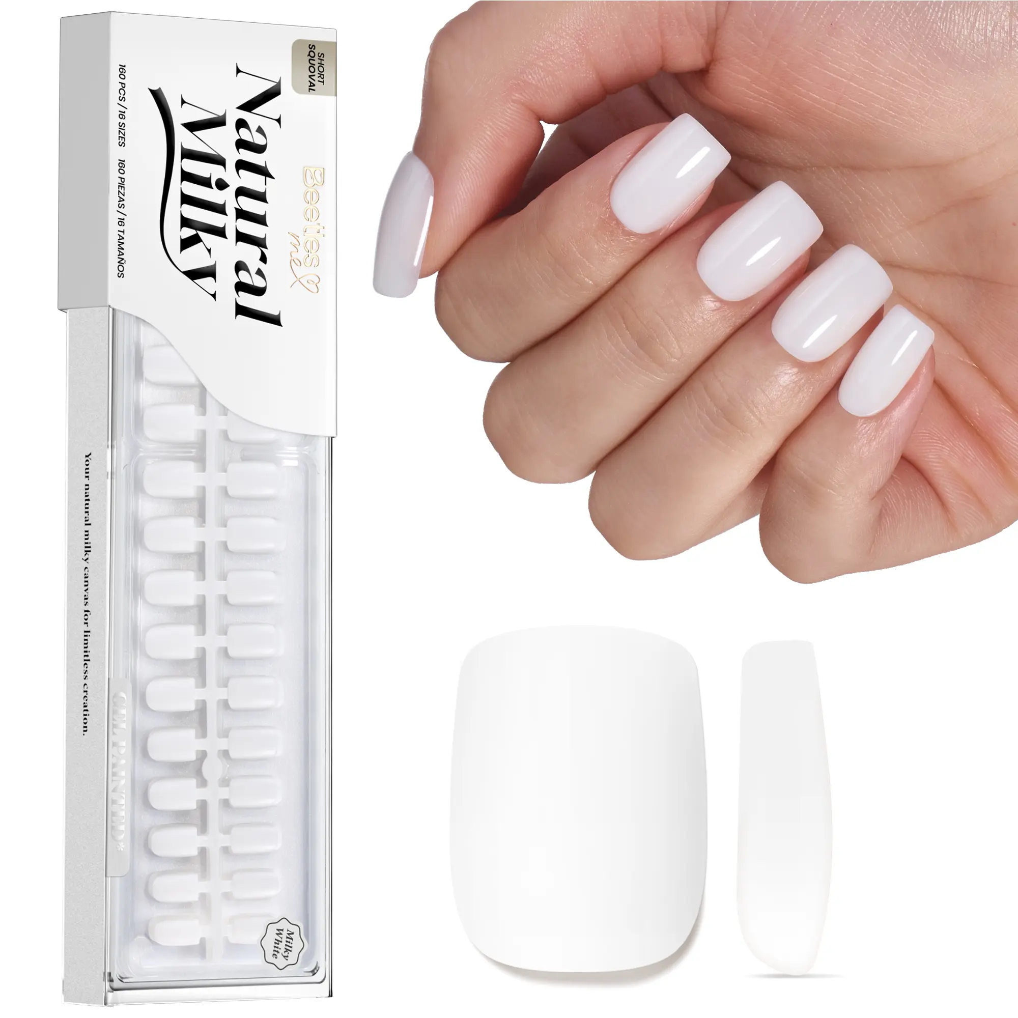 Beetles Natural Milky White Press On Nails Tips,  Short Square Almond Shape Natural Acrylic Nail Tips Effortless Beauty & DIY Manicures -   Easter Nail Designs Spring Floral Nails Vacation Nails Graduation Nails  newyearnewme