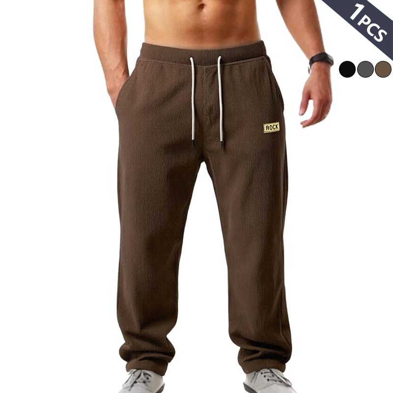 Men's solid color retro spring and autumn loose straight corduroy new vertical tube elastic casual sweatpants, retro texture, with drawstring pockets, soft, breathable and comfortable, suitable for daily leisure sports hiking
