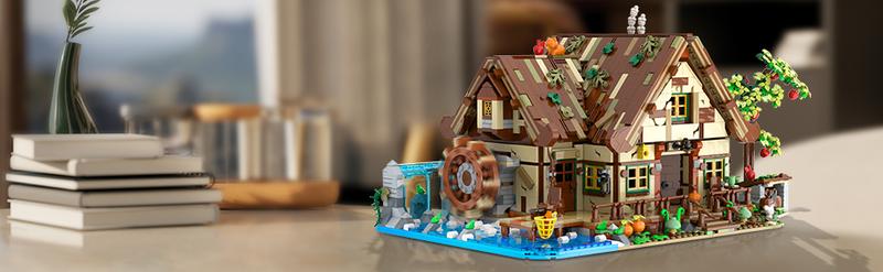 Wood Cabin Building Set with LED Light, 2570 PCS Wooden Forest House Mini Building Block Toy with Waterwheel Pond Animals, Big House Construction Model for Adults Teens Kids Boys Girls 10-12+