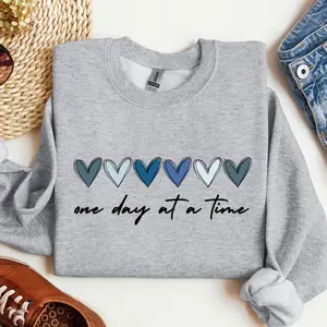 One Day At A Time Sweatshirt, Inspirational Hearts Crewneck Pullover, Motivational Mental Health Shirt, Encouragement Gift
