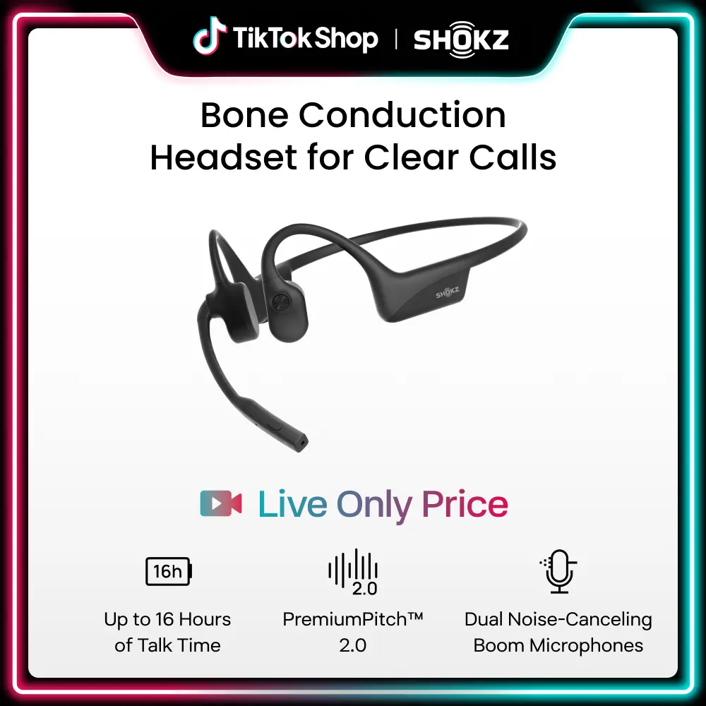 【Live only】SHOKZ OpenComm2 - Open-Ear Bone Conduction Headphones, Wireless Bluetooth Computer Headsets with Noise Canceling Mic and Mute Button for Work, Call, Meeting, 16 Hours Talk Time for Mobile & PC, Black