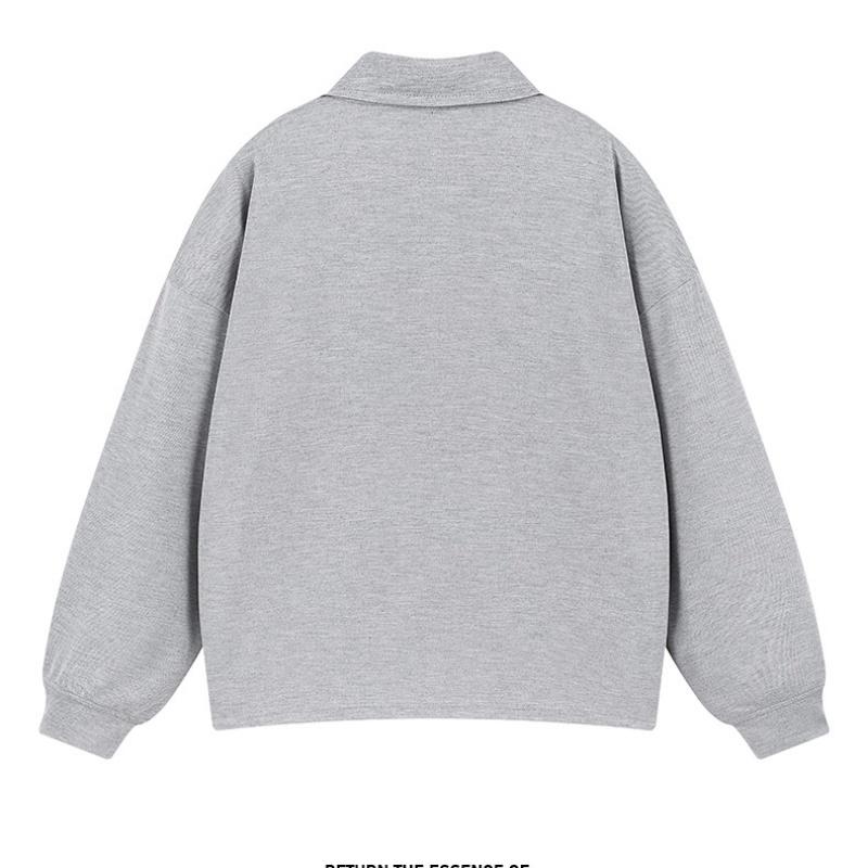 Men's Vintage Heavyweight Polo Shirt Long Sleeve T-Shirt Autumn Trendy Brand Turn-Down Collar Base Shirt Loose Top Gift for Husband Father