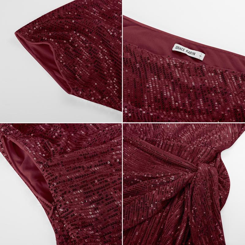 {Size runs Small} GRACE KARIN Cocktail Dresses forEvening Party One Shoulder Ruched Sequin Dresses