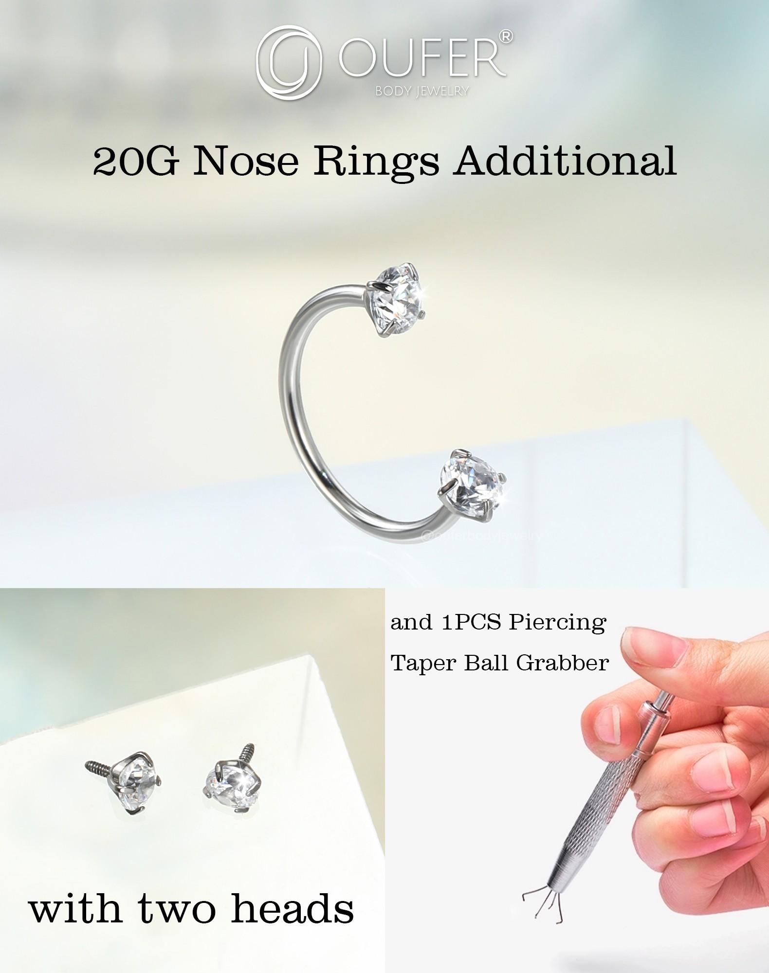 Oufer 20G Horseshoe CZ Nostril Nose Hoop Cartilage Lobe Piercing Ring 316L Stainless Steel Unisex Body Jewelry with Free Ball Crabber