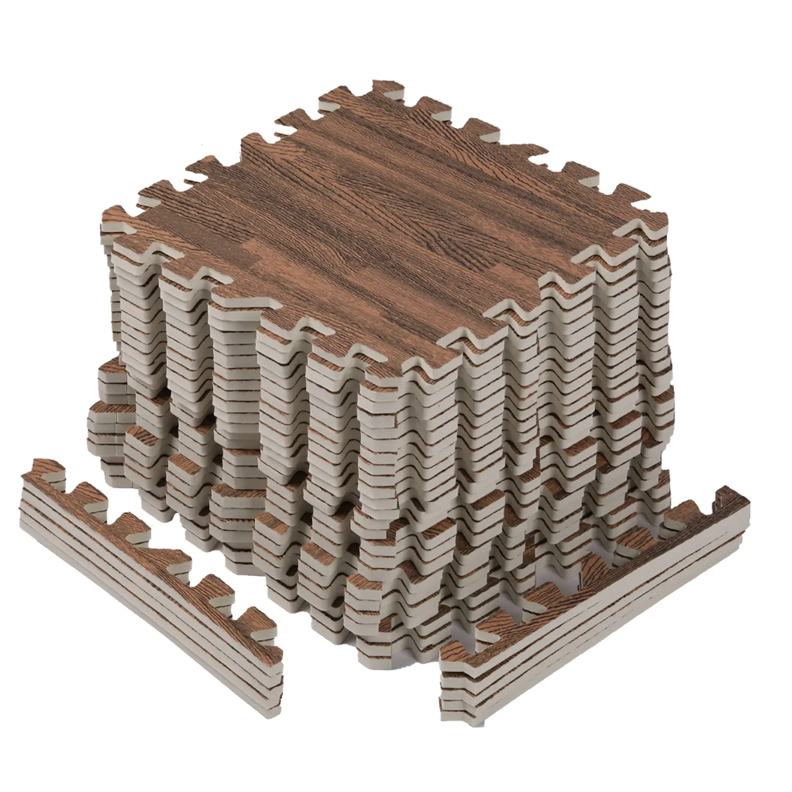 23.25 Sq. Ft. Wood Grain Floor Tiles, 11.8*11.81In 24-tile Foam Mat EVA Interlocking Mats Tile 3/8-Inch Thick Flooring Wood Puzzle Exercise Mats w/Borders - Home Playroom Basement, Apartment, Trade Show, Baby, Dance
