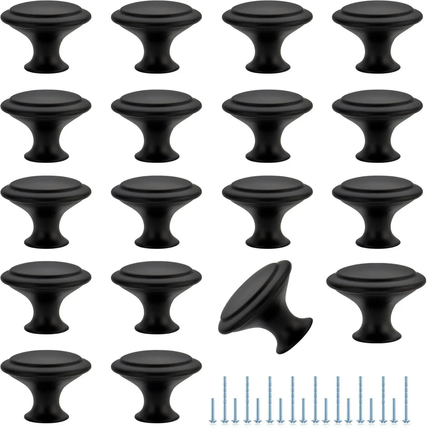 [USA Stock] - 18 Pack Matte Black Cabinet Drawer Hardware 30mm Kitchen Cabinet Knobs Drawer Pulls with Installation Screws for Dressers Kitchens Cupboard