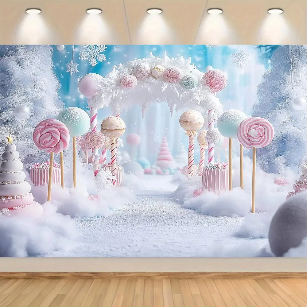 2D Flat Polyester Lollipop Candyland Backdrop Banner, 1pc Non-Electric Party Decoration Supplies for Birthday, Entryway, Christmas, Wedding Home & Festive Decor