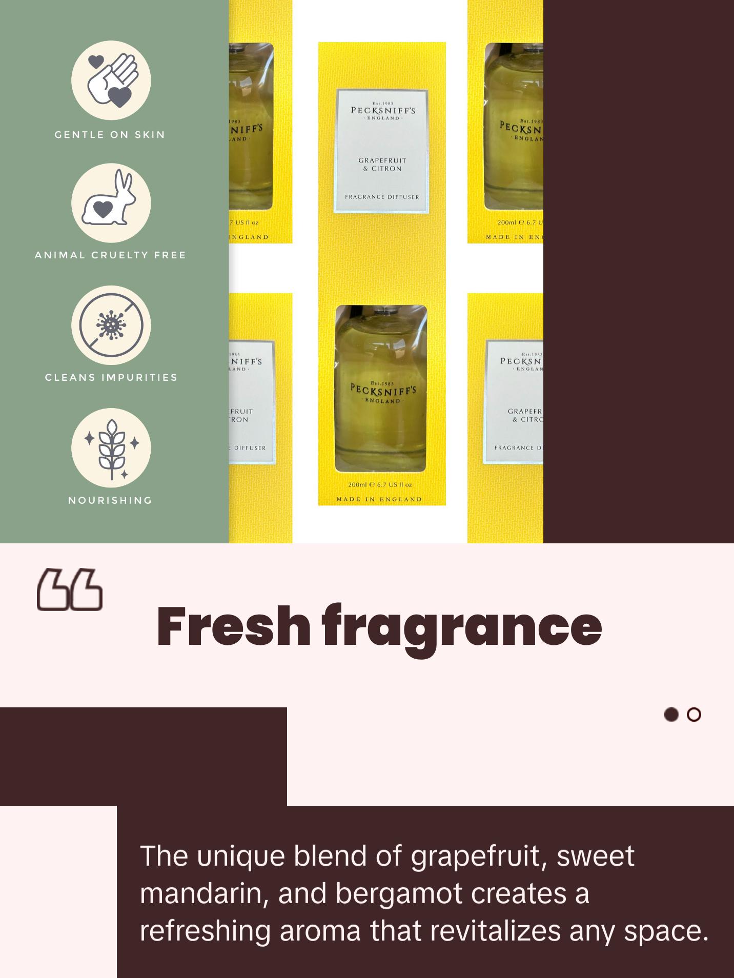 Pecksniff's Classic Reed Diffuser Set | Grapefruit & Citron Scent, Fresh and Zesty Fragrance Reed Diffusers for Home Office Decor | 200ml/ 6.7 fl oz