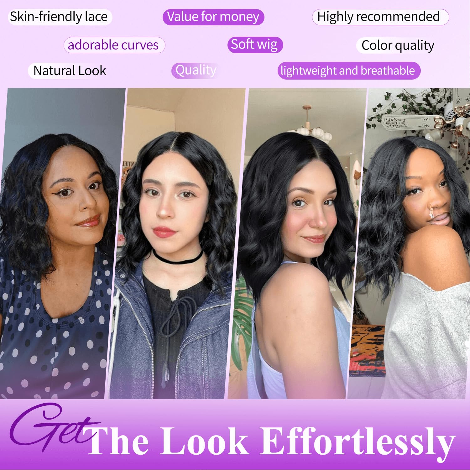 [AISI HAIR]Short Wavy Wig for Women Ombre Brown Lace Hairline Wig Bob Style Synthetic Heat Resistant - Natural Appearance for Everyday Hairstyle 14 Inch