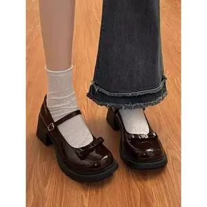 Women's Mary Jane High Heels, Summer Oxford Shoes with Thick Sole, Comfortable Fashion PU Leather Flats for All Seasons