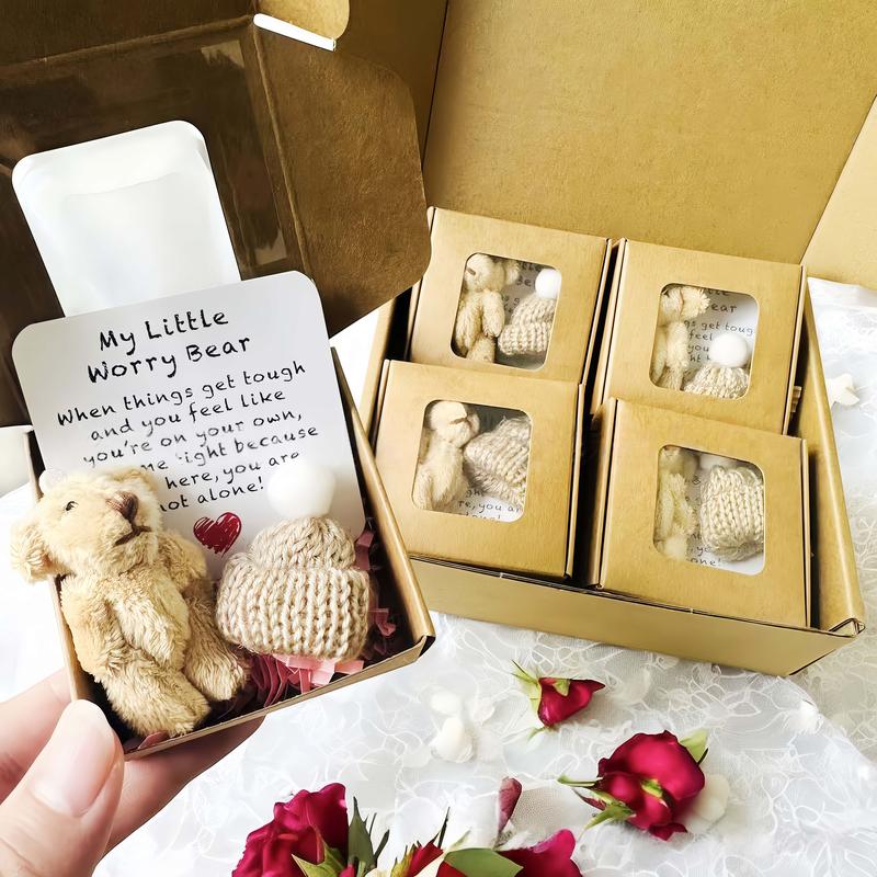 Handmade Little Pocket Bear Set,Anxiety Relief Plush Bear Hug,Halloween Thanksgiving Christmas New Year Birthday Gifts for Women Men Dad Mom Girl Boy Daughter Son Stuffed Animal Interactive Realistic Bunny