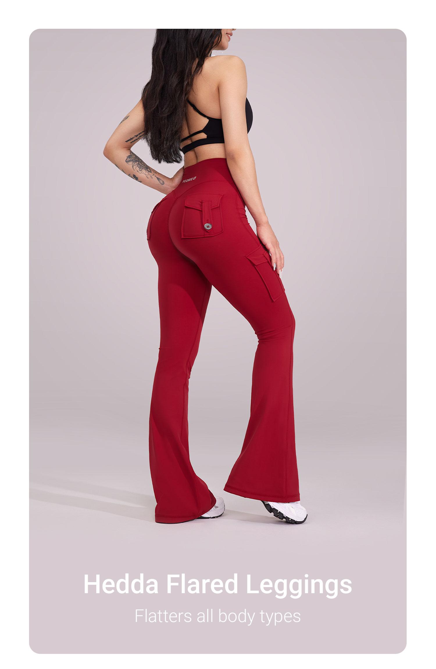 YEOREO CoreFlex High Waist Tummy Control Flare Leggings with Pockets Seamless Scrunch Butt-Lift Cargo Yoga Gym Pants