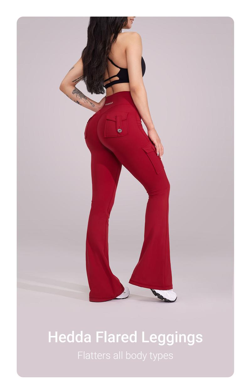 YEOREO CoreFlex High Waist Tummy Control Flare Leggings with Pockets Seamless Scrunch Butt-Lift Cargo Yoga Gym Pants