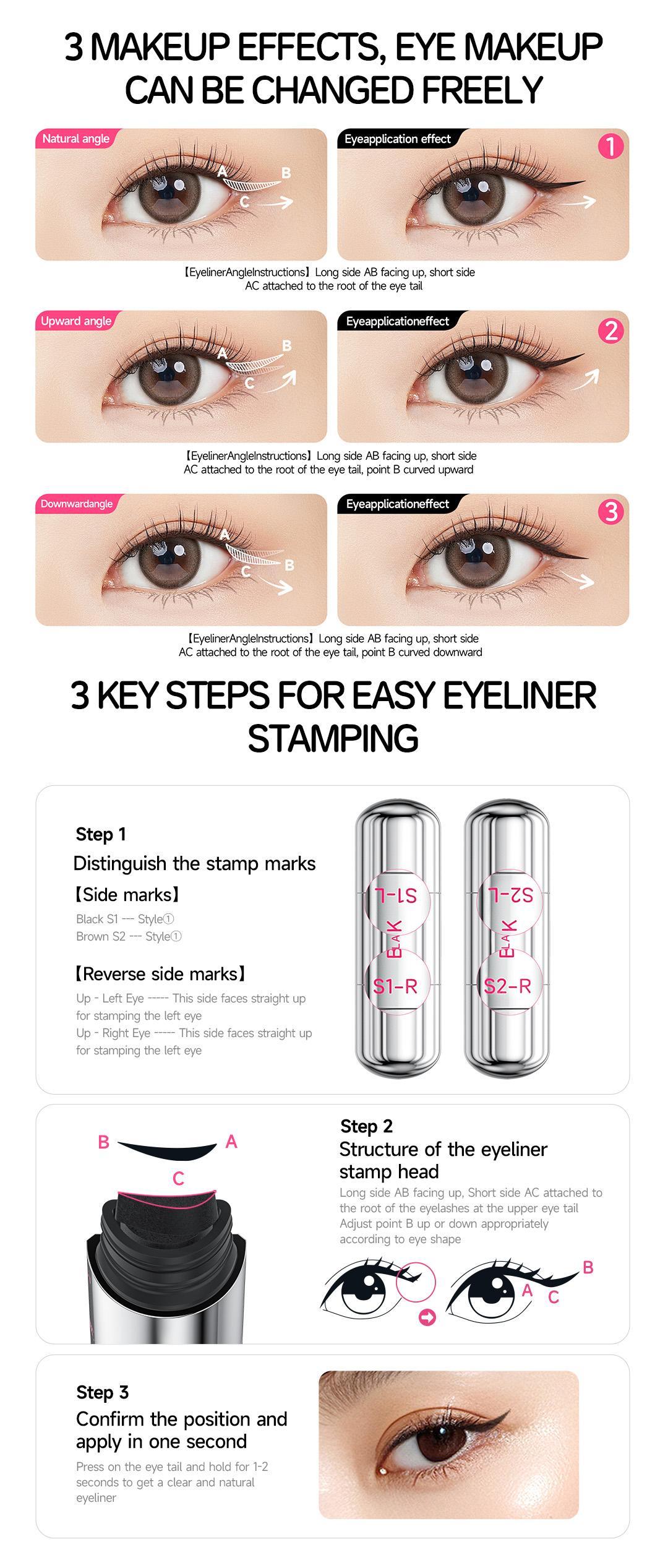 Huukorrol Capsule Grande 2-in-1 Eyeliner Stamp Pen 4-Head Design Quick-Dry Long-Lasting Smudge-Proof for Cat Eye Sharp Winged Lines All-Day Wear