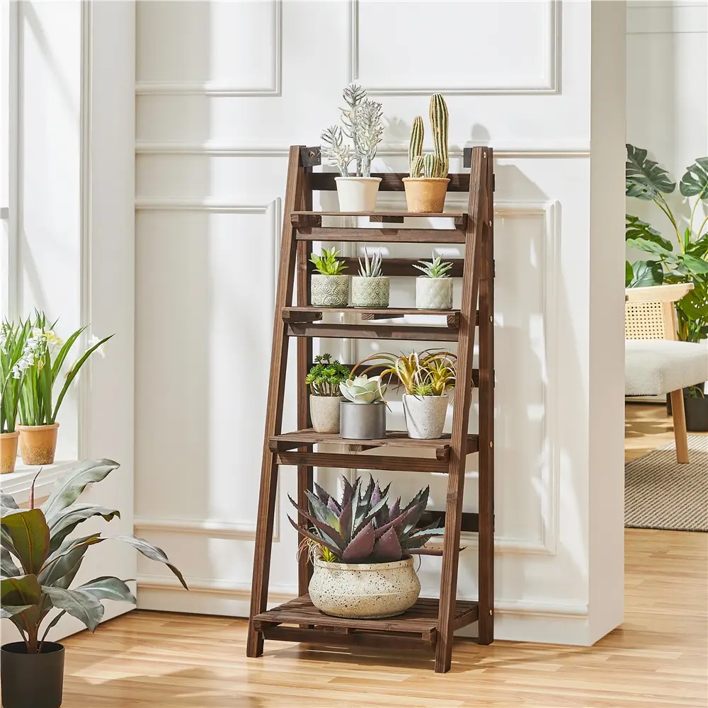 Yaheetech  4 Tier Foldable Wooden Flower Stand Flower Plant Display Stand Shelf Ladder Stand for Living Room Balcony Patio Yard Indoors & Outdoors