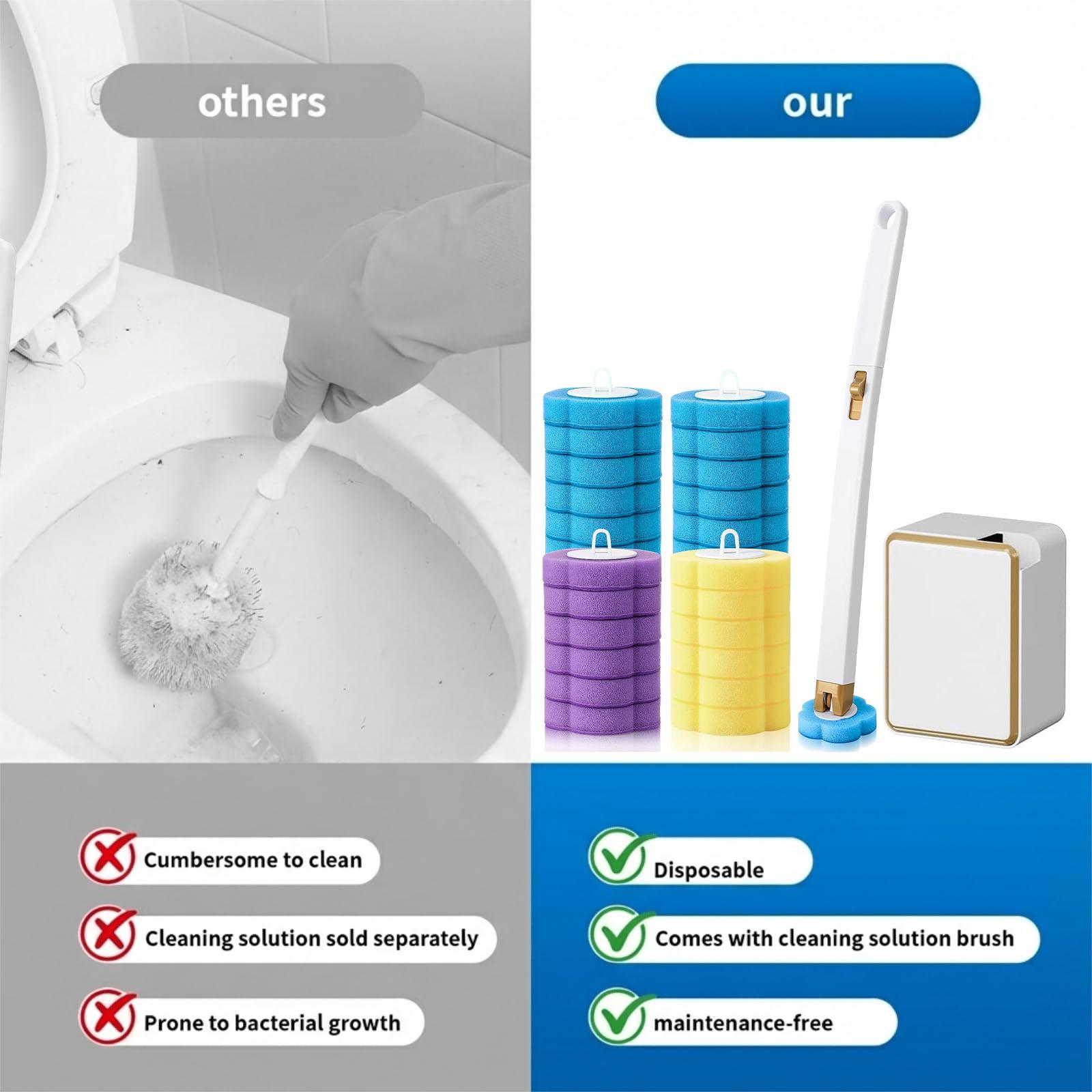 Nifogo Toilet Brush, Wall-Mount Holder & 24PCS Cleaner Refills, Multifunctional Bathroom Cleaning Kit, Works for Toilet Sink Bathtub Drain, Suitable for Basin & Urinal Cleaning