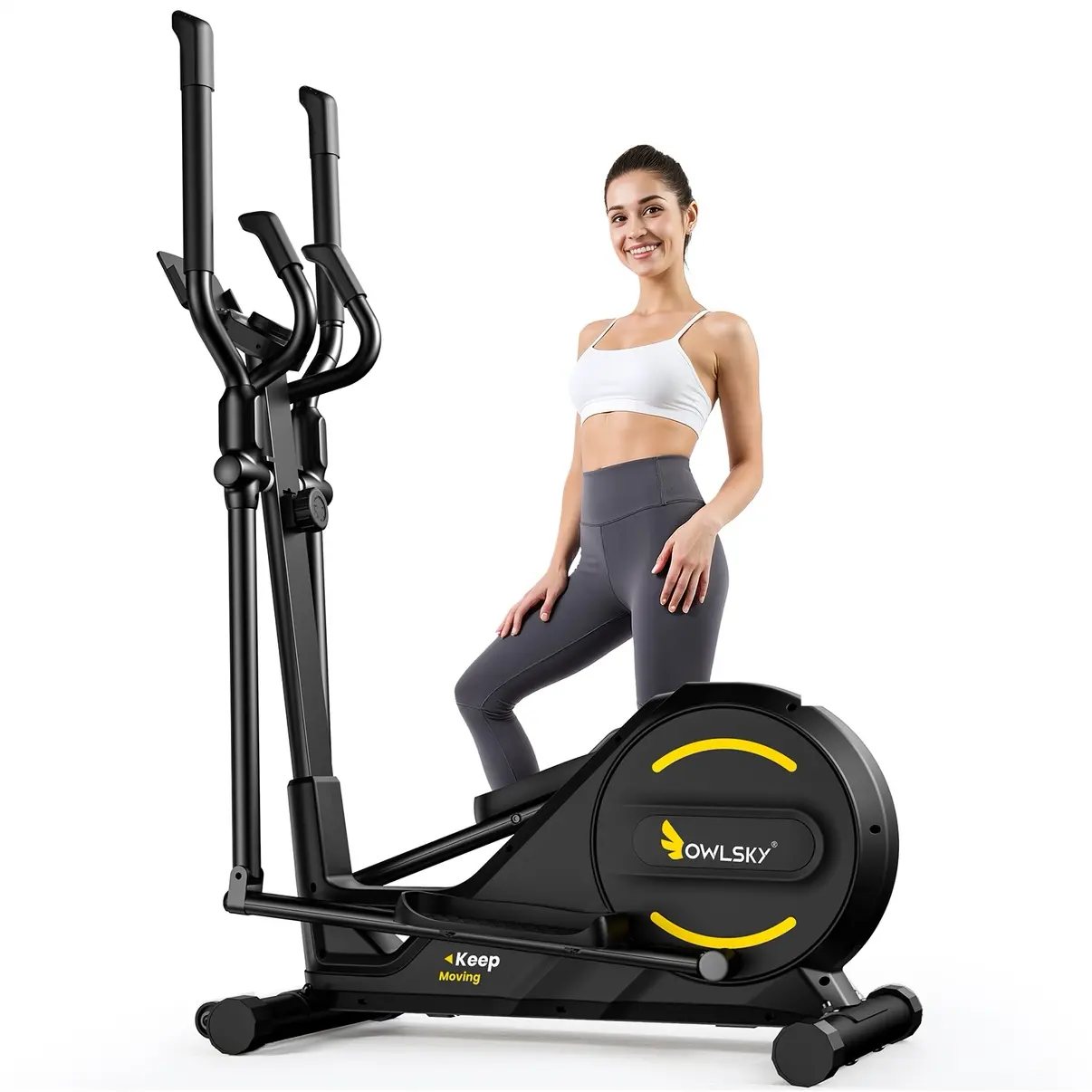 OwlSky Elliptical Machine for Home - Hyper-Quiet Magnetic Drive Walking Trainer, 16 Resistance Levels, 15.5" Stride, 300 lbs Capacity, Compact Cardio Equipment with Smart Monitor, Minimizes Knee Pressure, Fitness for Everyone