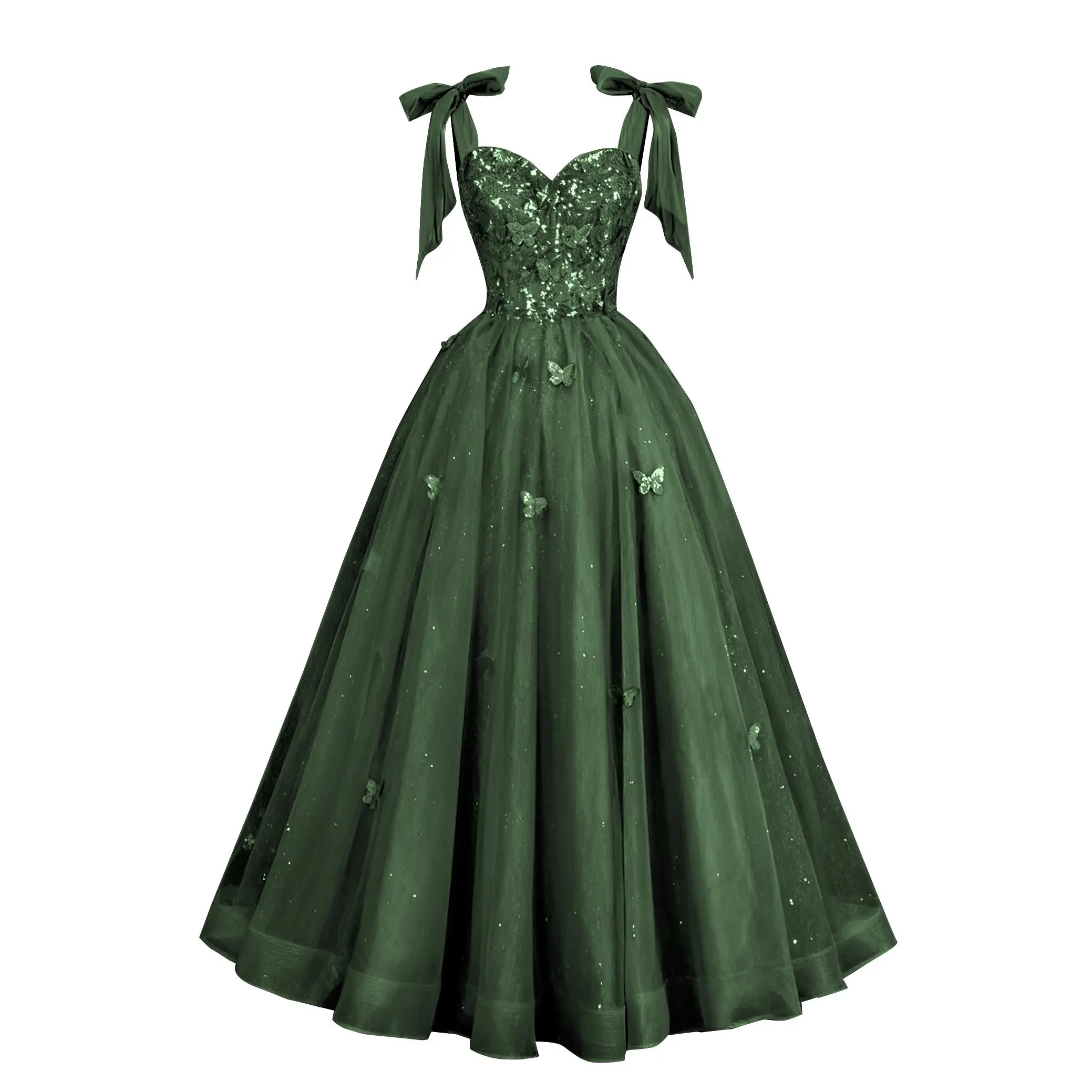 Women’s 2026 Glitter Tulle Formal Dresses for Teens Sparkly Sequin 3D Butterfly Long Ball Gown Coquette Bow Sweet 16 Princess Quinceanera Dress With Corset Lace-Up Back