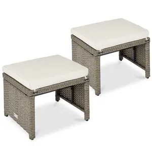 Best Choice Products Set of 2 Multipurpose Patio Wicker Ottomans w/ Removable Cushions