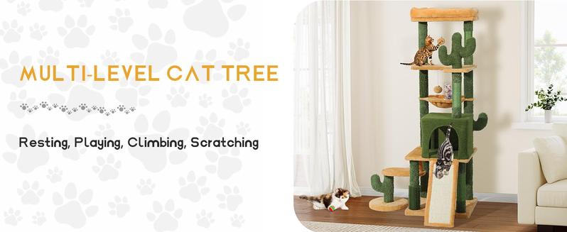 YITAHOME Cactus Cat Tree Tower 37/44.5/60/76 Inch with Self-Grooming Brush, Multi-Level Features, and Sisal Scratching Posts for Indoor Cats
