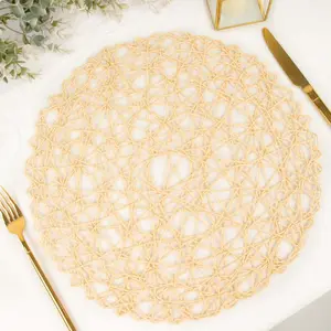 6-Pack Woven Fiber Table Placemats 15" Round Design Beige - Disposable Dining Mats