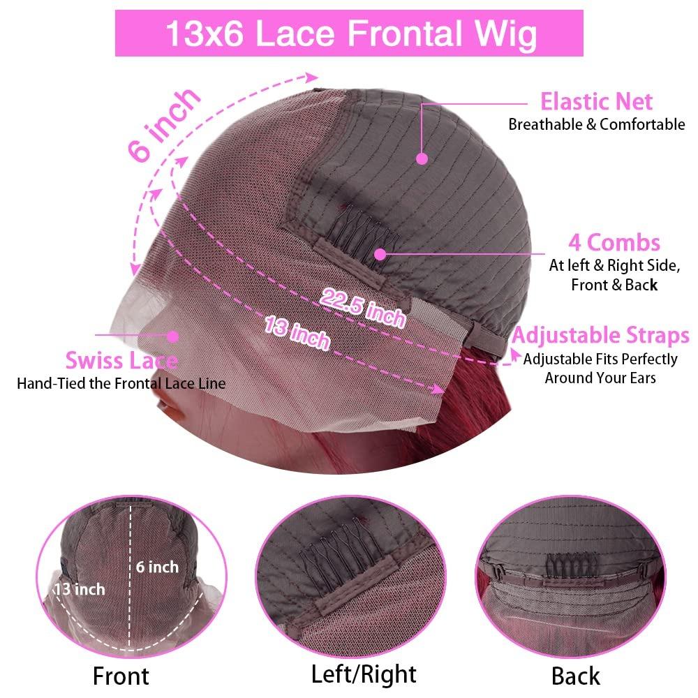 Burgundy 99J Lace Front Wig Straight 13x6 HD Lace Frontal Wig Human Hair For Women Pre Plucked Colored Lace Wig 180% Density