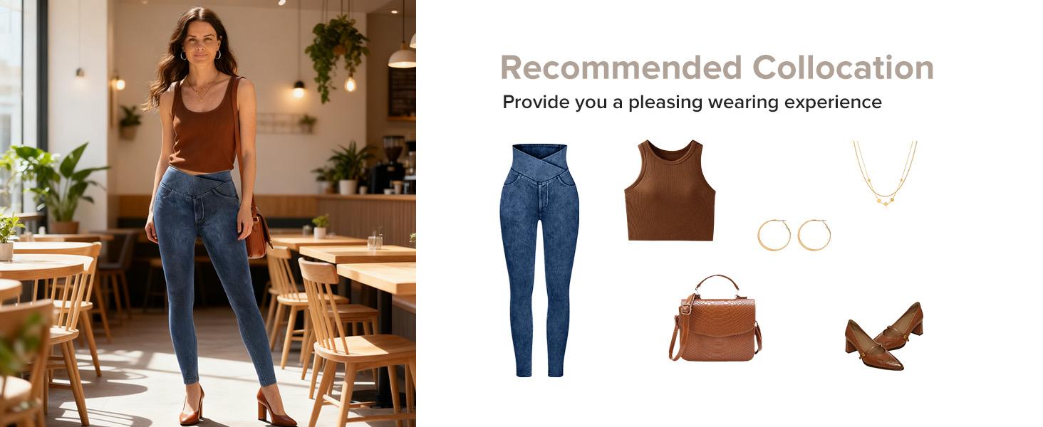 BRXL Jeans for Women Stretchy High Waisted Soft Crossover Jeggings Cotton Denim Leggings with Back Pockets Tummy Control Butt Lifting Comfort Fit No Gap Waistband All Day Wear for Casual Office Street Style Outfits-1