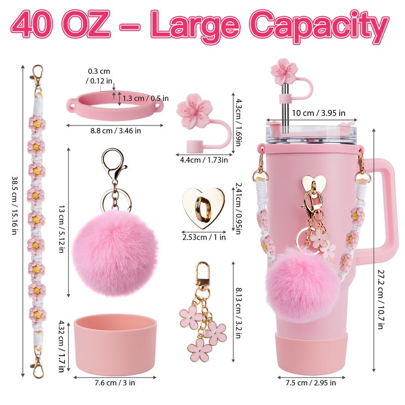 Stainless Steel Vacuum Insulated Cup with Handle and Straw for Children's Women Valentine's Day Birthday Gifts Set, Keep Cold, Hot & Ice, Portable Drinkware Tumbler Water Bottles, Bottled, Flasks funny Tumbler Drinkware Tea Iced Tea girl gifts friendship