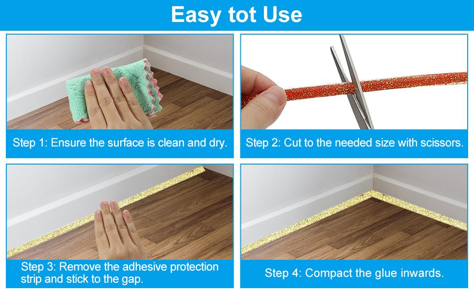 Peel and Stick Wall Molding Edging, Self-Adhesive Waterproof Caulking Trim Strip, Caulk Strip for Sink Countertop Toilet Tub Tile, Sealing Repair Decor.