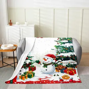 Christmas Kids Flannel Blanket Cute Snowman Xmas Trees Throw Blanket for Boys Girls, Winter Theme New Year Blanket for Bed Couch