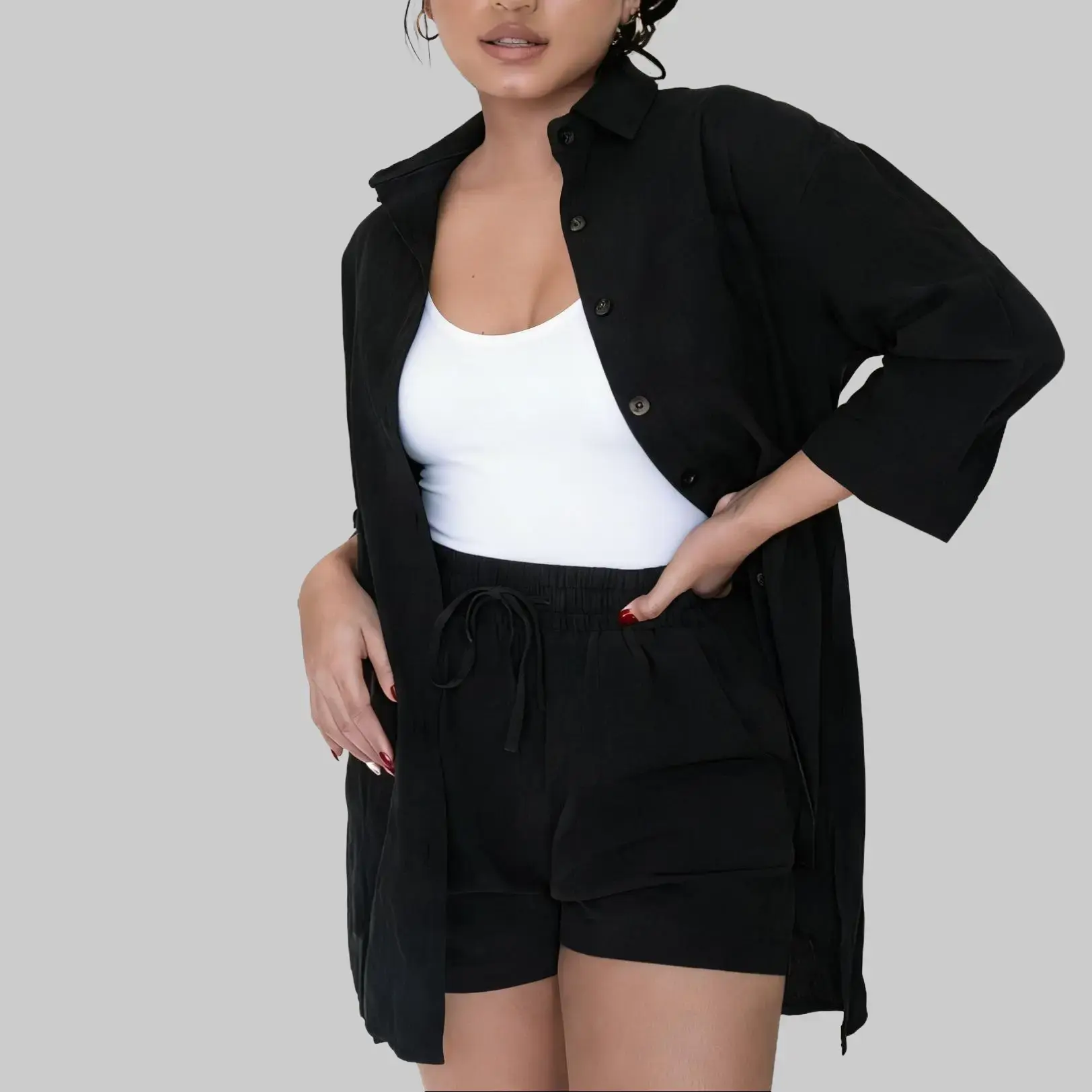 Women’s comfyclothing  Women’s 2 Piece Lounge Tracksuit Outfit Sets 2025 New Linen High Low Shirt and Drawstring Casual Shorts summerwins