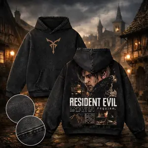 Resident Evil 9 Leon Kennedy Streetwear Oversized Tshirt | RE9 Biohazard Graphic Tee | Acid Wash Cotton Tshirt Crewneck Hoodie Sweatshirt Tanktop | Gaming Aesthetic Menswear Urban Loose Fit Top | High Quality Survival Horror Merch RE9 Requiem Drop