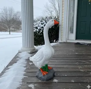 Large Concrete Goose Statue, American Dress, Outdoor Garden Decor (19 inch)