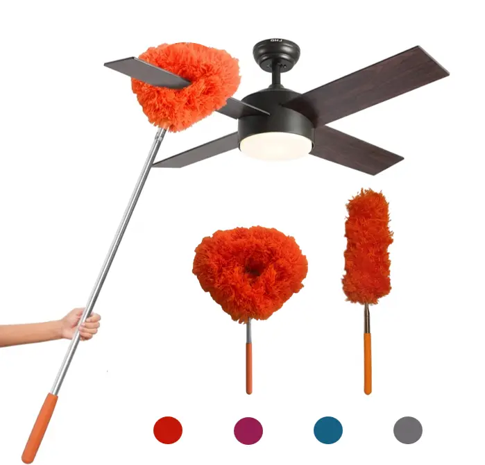 High Ceiling Fan Cleaner Set - 13-31 in Adjustable Extendable Long Handle-Mounted Dust Remover, Washable Reusable Flexible Dust Removal Tool for Walls, Bookshelves (Home Care Dusters/Duster Heads), Adjustable Extendable Long Handle Dusters/Duster Heads, D