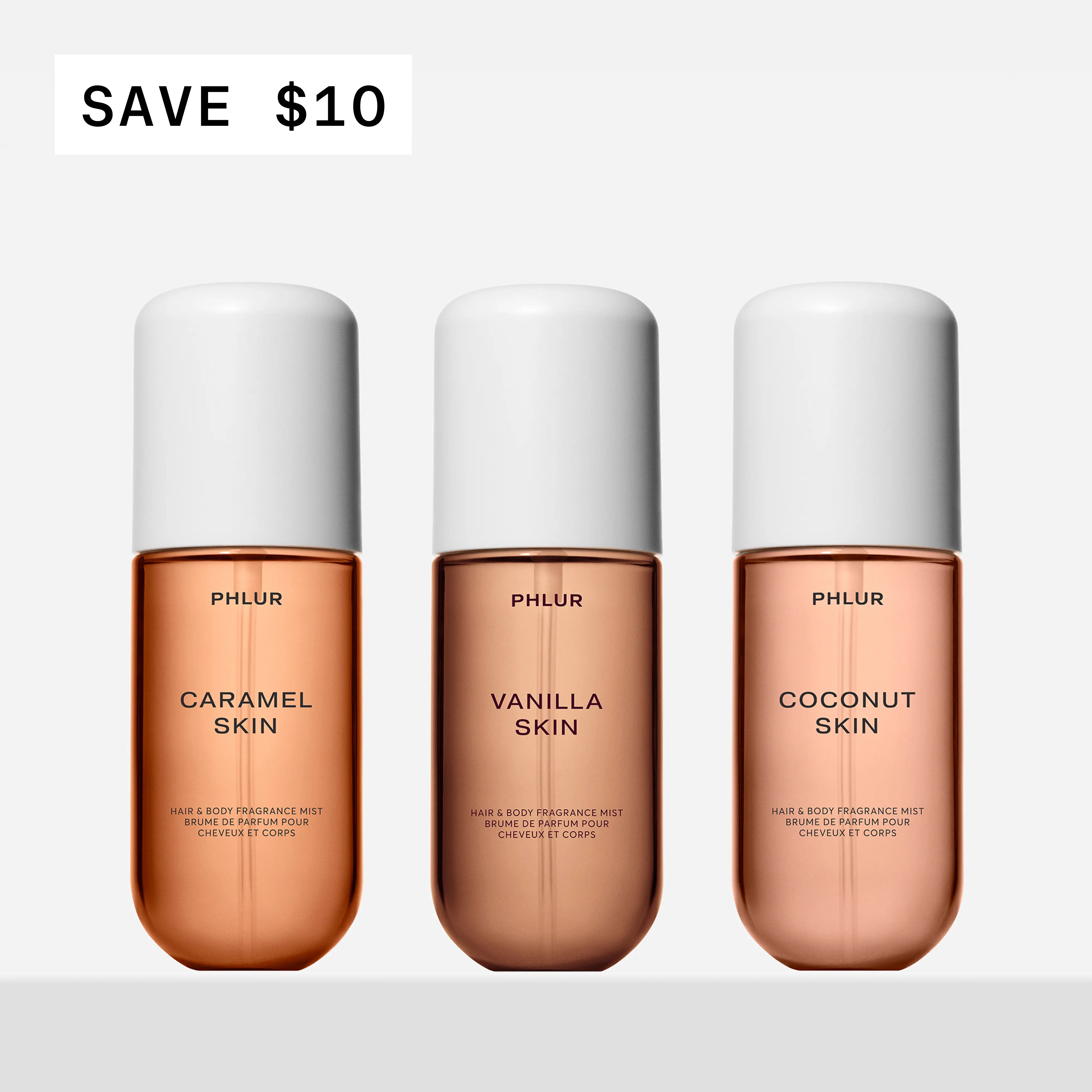 PHLUR Edible Skin Trio - Vanilla Skin, Coconut Skin & Caramel Skin Travel Size Body Mist Set (3 x 3 fl oz)